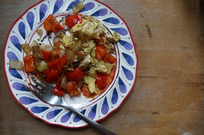 scrambled eggs and vegetables - trust in kim