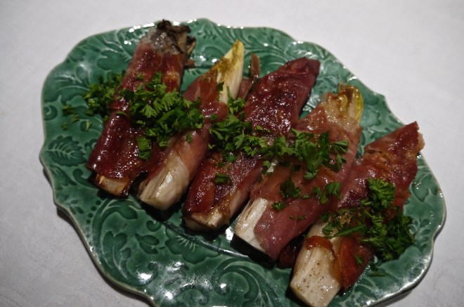 prosciutto wrapped grilled endive - trust in kim